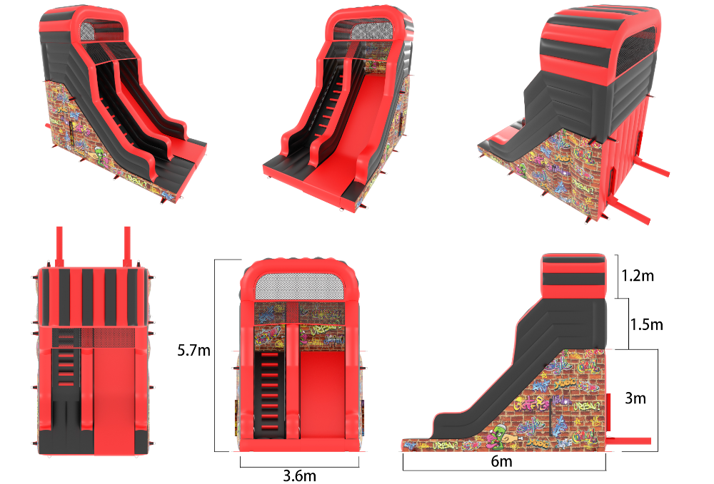 BBOL-133 - 20x12x19ft - 10ft platform Super slide - (Red & Black